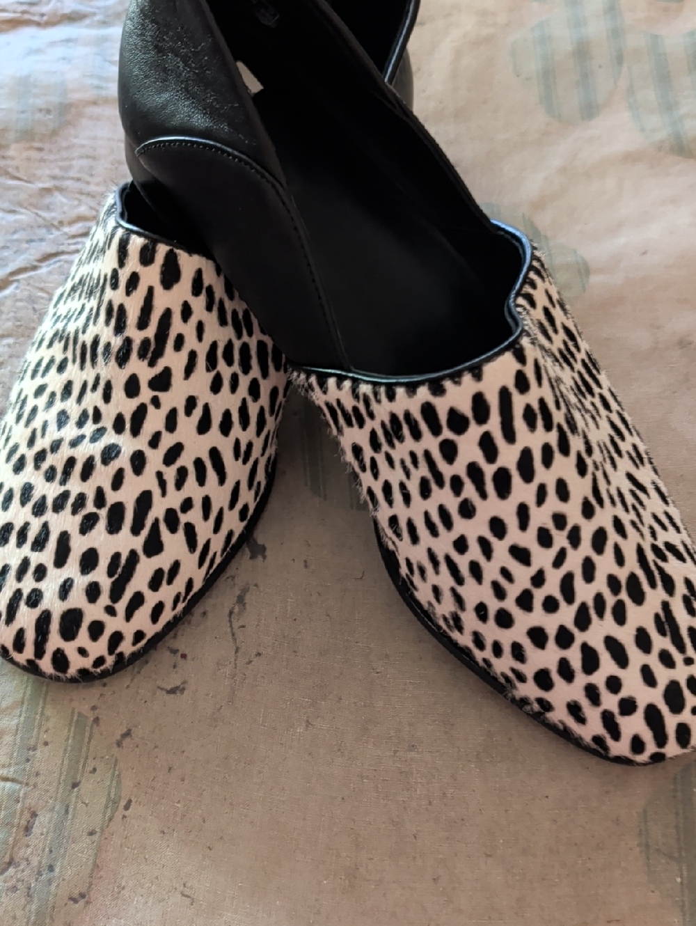 Clarks Black and White Spotted Slip-On Flats
